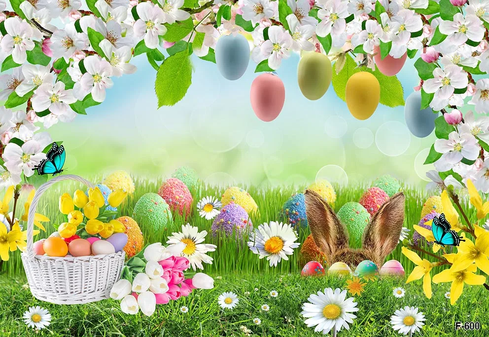 ربيع عيد الفصح الأزهار خلفية صور الأرنب الملونة البيض سياج الجزرة جدار ديكور التصوير خلفية أرنب المراعي الدعائم
