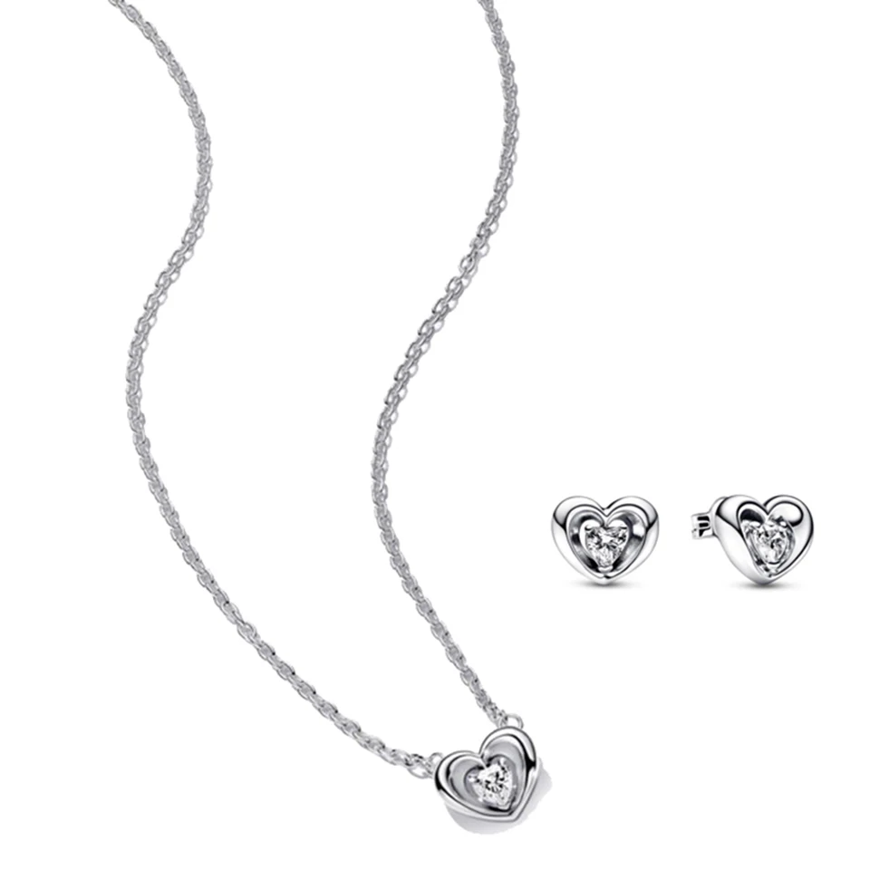 

European Jewelry Set Radiant Heart & Floating Stone Earring&Necklaces Jewelry S925 Pure Silver Set for Women's Gift