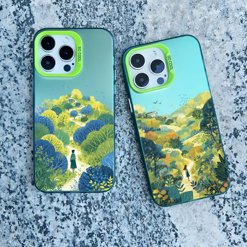 Ins Fresh Spring Scenery Phone Case For Iphone 12 13 Mini Pro Max 16 11 14 15 Pro Max 15 14 Plus Shockproof Laser Back Cover