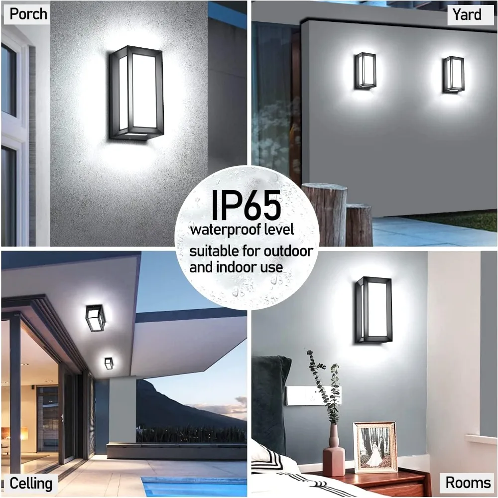 JOYINLED 18W LED Outdoor Porch Light 6000K IP65 Waterproof Black Aluminum Wall Sconce for Patio Garage Hallway Backyard