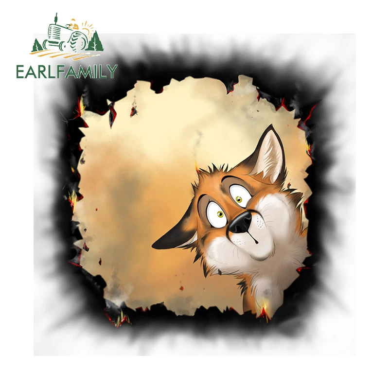 EARLFAMILY 13cm x 13.0cm 애니메이션 재미 있은 여우 자동차 스티커 비닐 자동차 랩 데칼 자동차 액세서리, 개성 크리에이티브 선 스크린