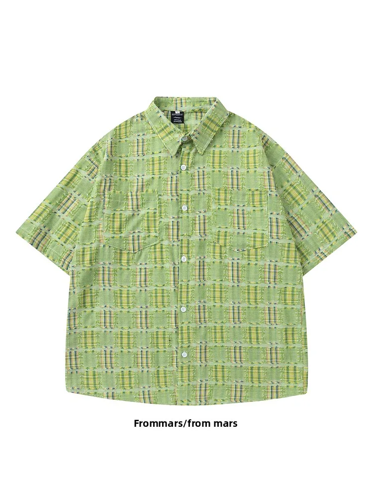 

from Vintage irt Summer Patchwork Design Loose Fit ort Sve Lazy Sle Men's Casual irt Thin Material arp Collar