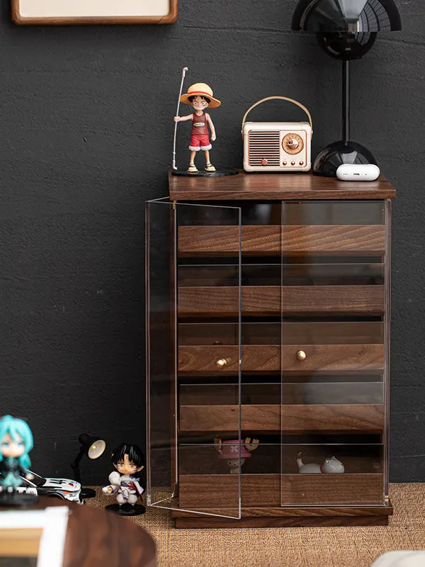 Walnut with glass dust cover storage cabinet display rack household bracelet jewelry cosmetics display rack small side cabinet