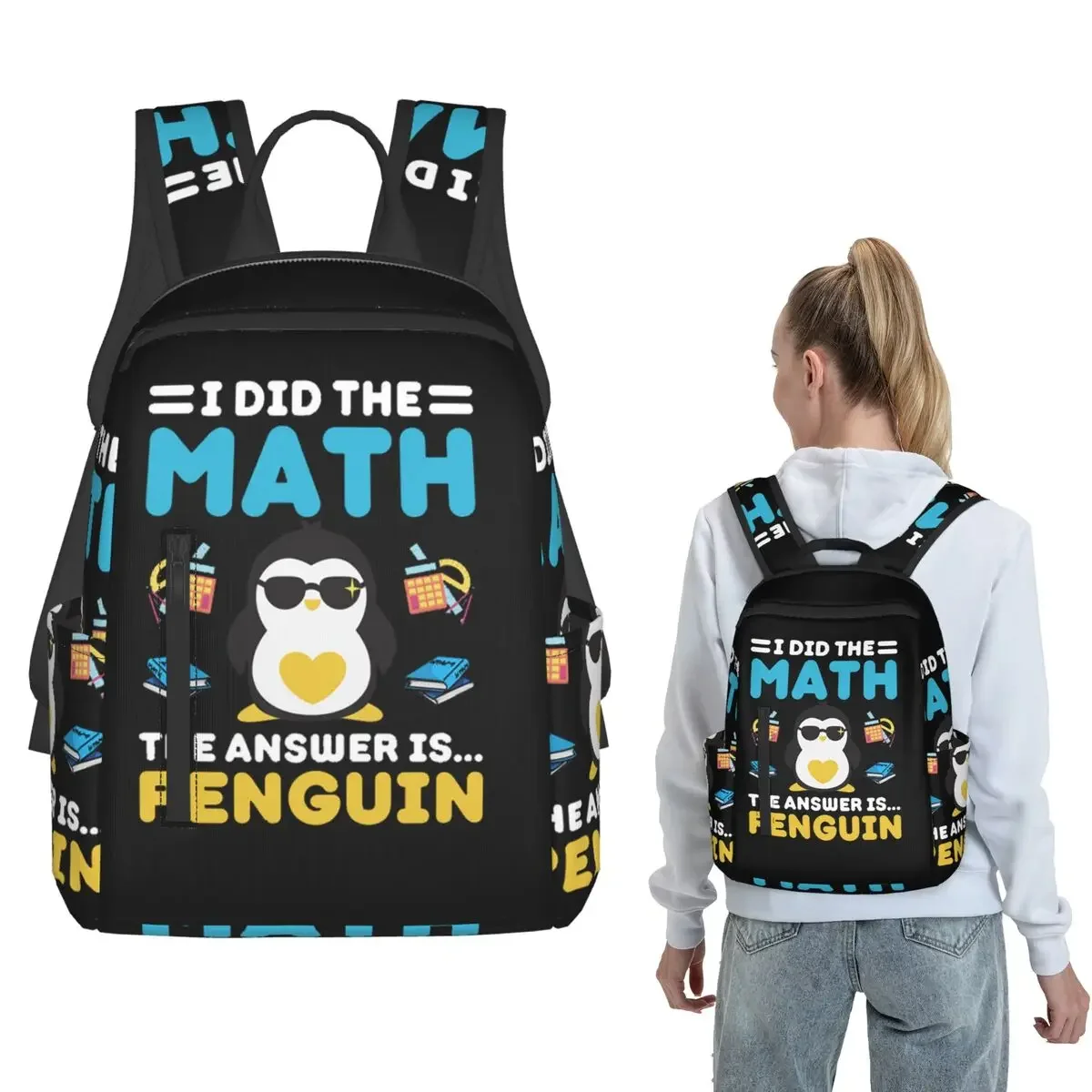 I Did The Math The Answer Is Penguin Funny Mathematician Backpack Large Capacity Boys Girls BookBag School Bagfor Men Women