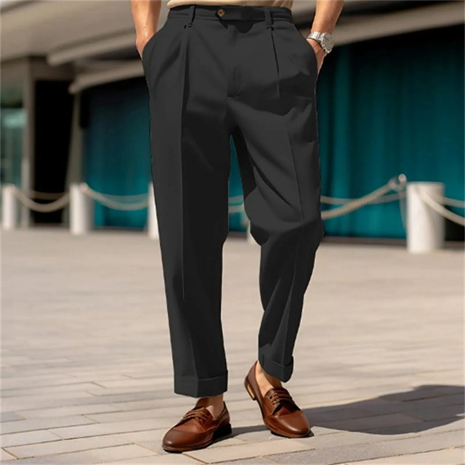 2024 Pantaloni da uomo a vita alta drappeggiati casual da uomo di marca Pantaloni formali da uomo in tinta unita Pantaloni da abito sociale da ufficio formale maschile