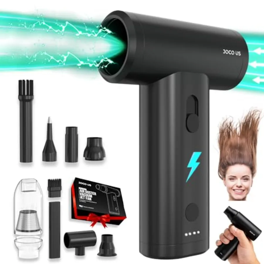 

Upgraded Full Metal Air Duster and Vacuum Cleaner 8-in1 110 000 RPM 4000mAh Quick Charge Cordless Blower for Keyboard-Office-Ho