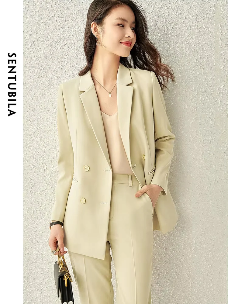 SENTUBILA Blazer for Women Spring Autumn Elegant Casual Office Lady Formal Double Breasted Suit Jacket Padded Shoulder 111X34530