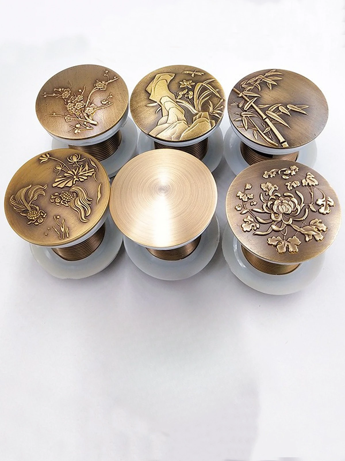 

Раковина для ванной комнаты, всплывающий слив, античная латунь, резная пробка для мусора, клик-заклик, раковина для туалетного столика, слив для мусора ZR2023