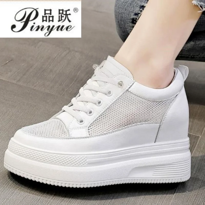 

Женские туфли из натуральной кожи на весну-осень, 8 см, на платформе, элегантные, увеличивающие рост, черные, белые, спортивные туфли