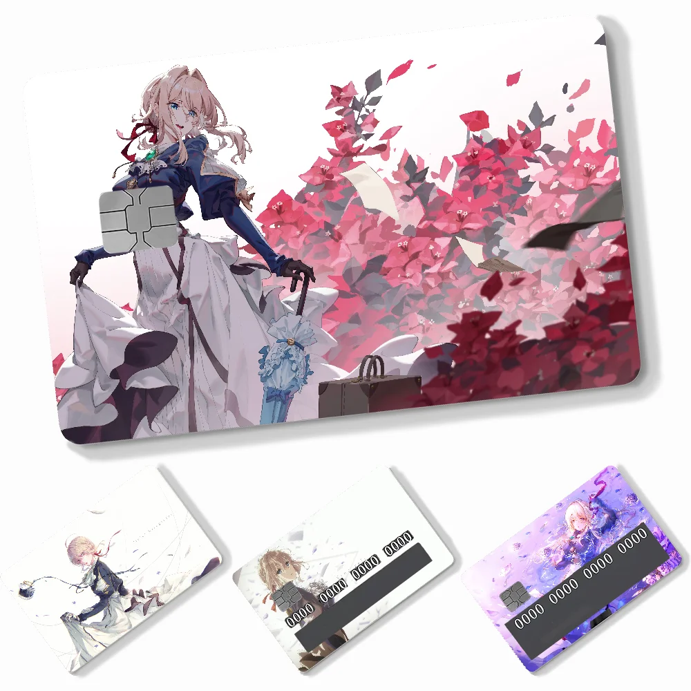 Anime Violet Evergarden Stickers 4pcs PVC Credit Card Skin Stickers Removable Self-adhesive Protective Film