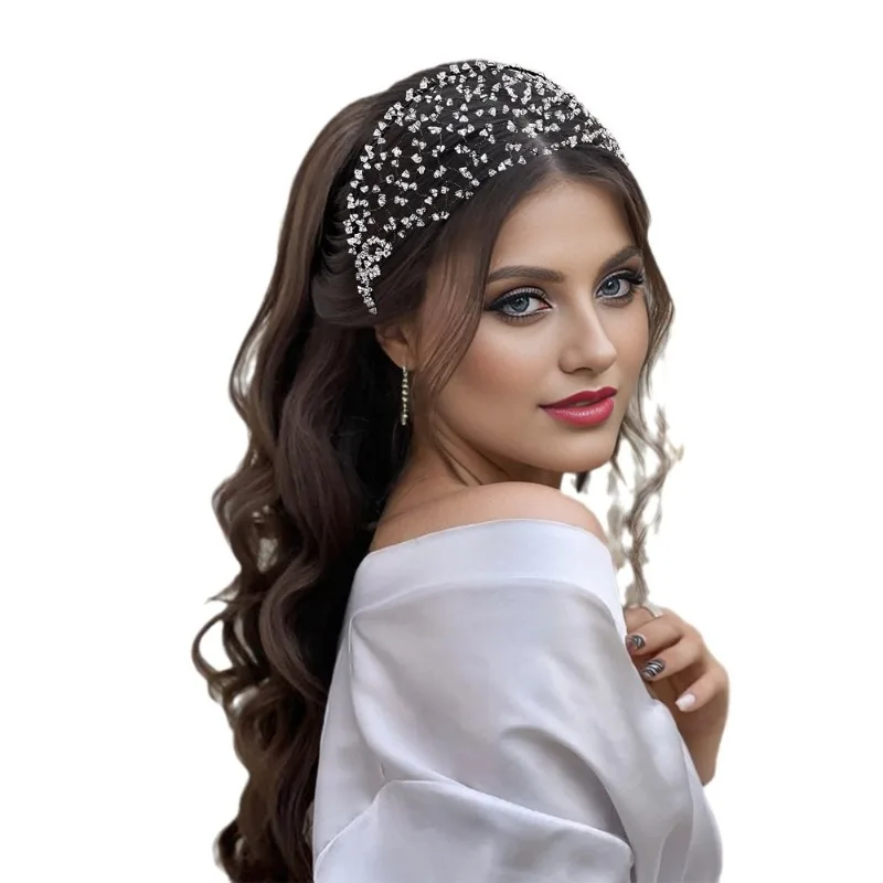 

Vintage headgear premium sense light luxury hairnet pressure hair design crystal braided headband broken hair