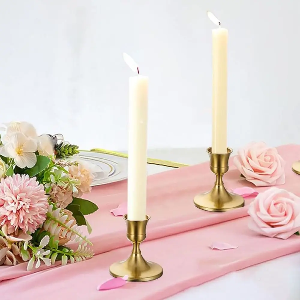 2 Pcs Iron Art Gold Taper Candle Holders Rust Resistant Stable Metal Candlestick Holder Non-slip Nordic Candle Cup