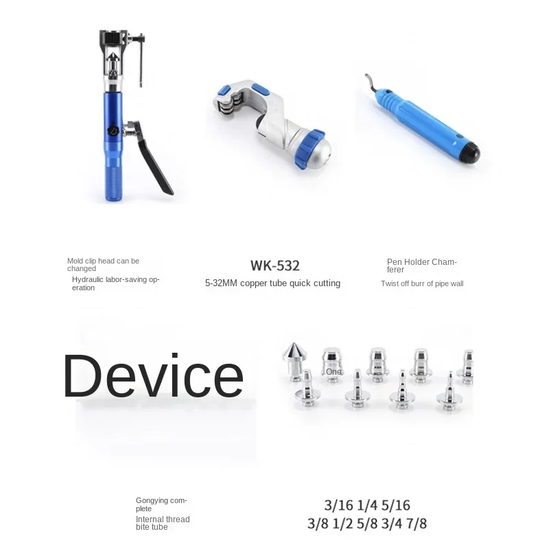 WK-400L 2 en 1 Kit d'outils de forgeage à évasement hydraulique 8 matrices 5-22mm Coupe-tube en cuivre souple Ébavurage Extrusion Outil de gabarit en expansion