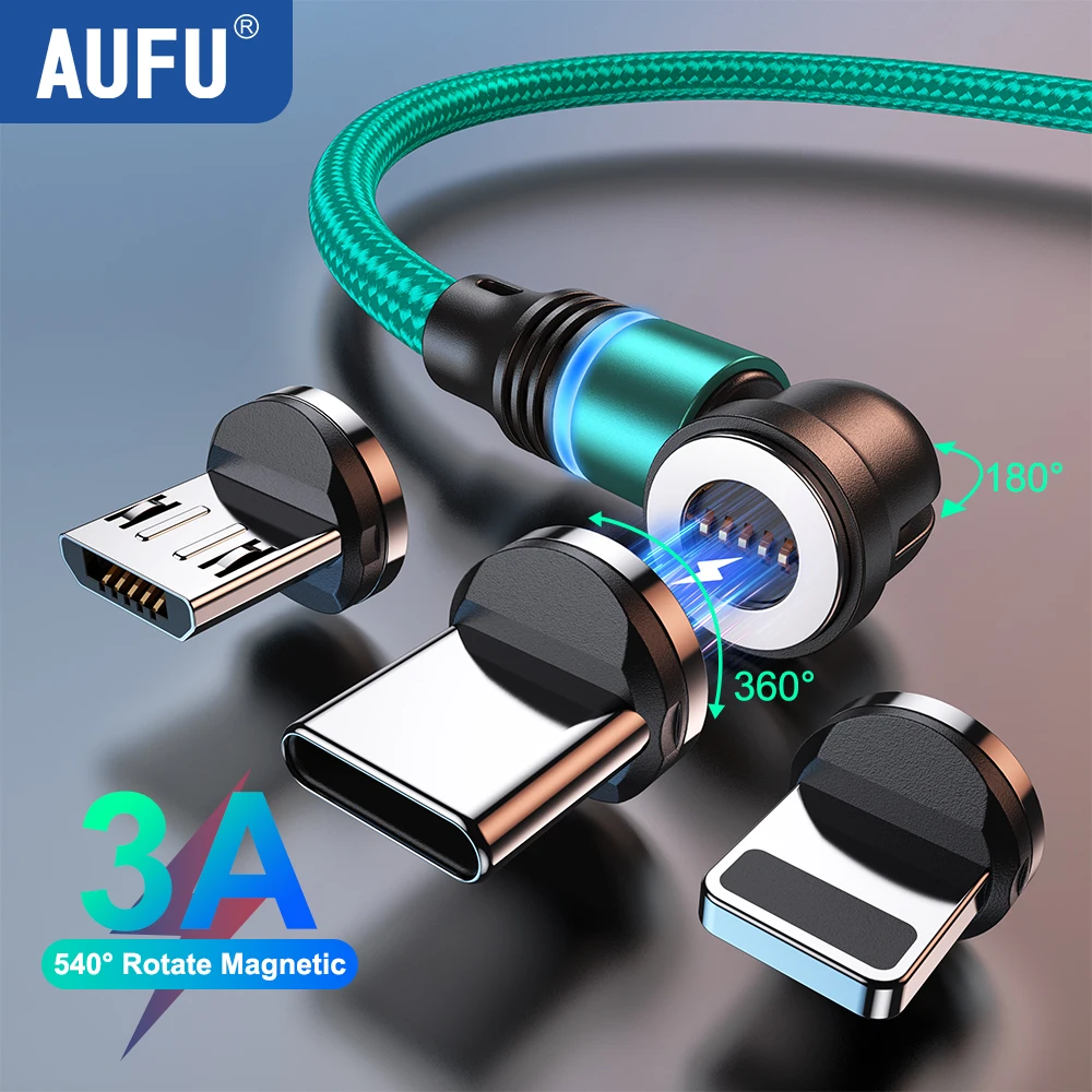 AUFU LED Magnetic USB Cable 3A Fast Charging Type C Cable Magnet Charger Micro USB Cable for iPhone 14 samsung xiaomi poco cord