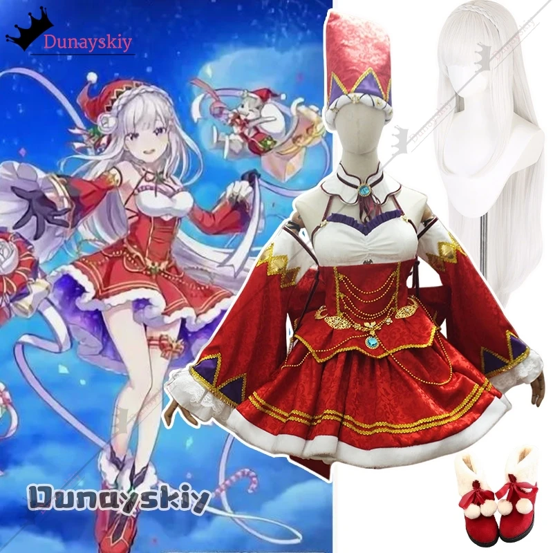 

Customized Anime Emilia Cosplay Christmas Outfits Dress Costumes Red Lolita Cake Dress Wig Shoe Set Halloween Disguise Women