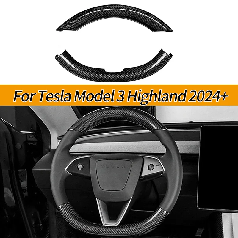 Dry carbon fiber 3K 240G handmade steering wheel outer shell embedded cover accessory suitable for Tesla Model 3 steering wheel.