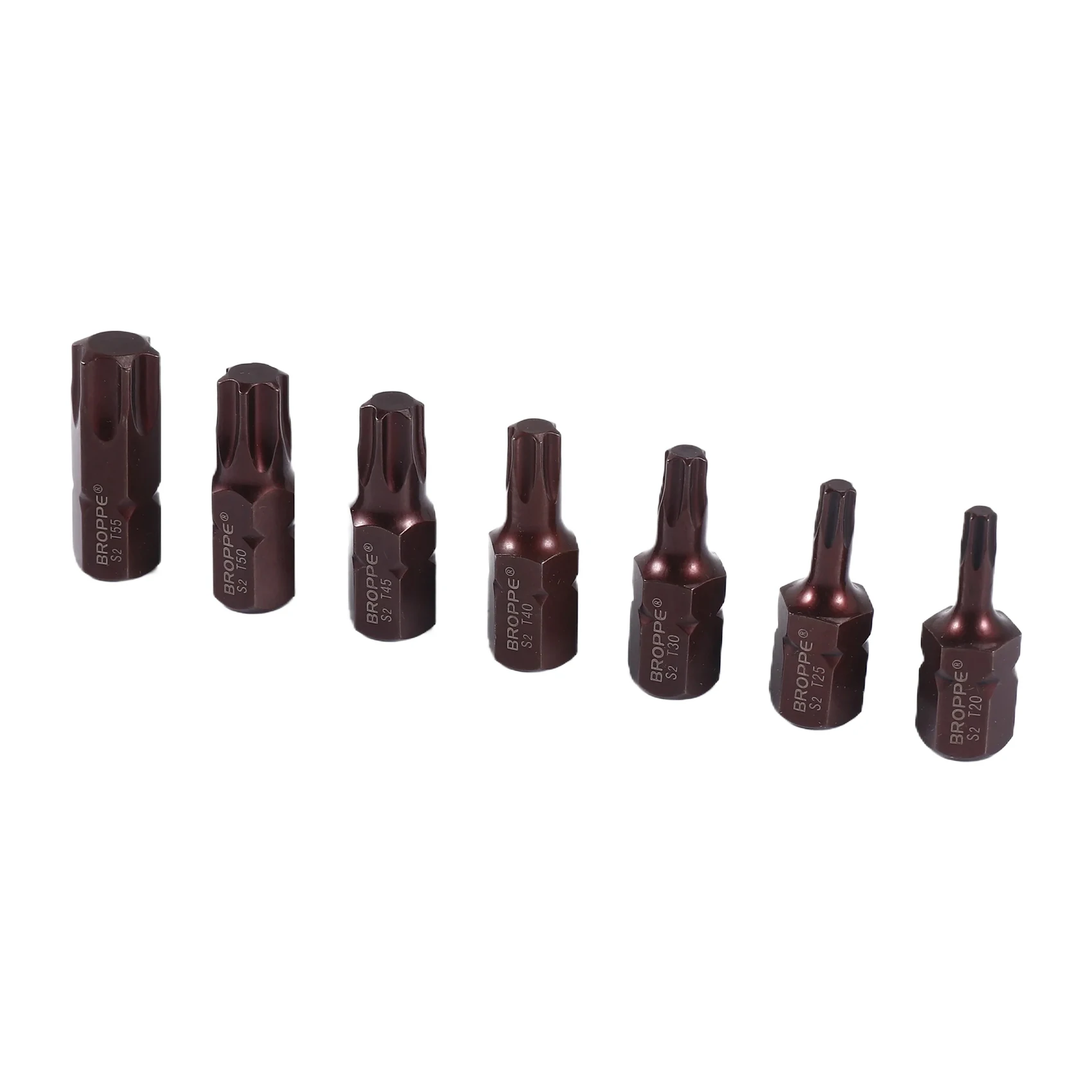 Broppe 7 peças T20-55 chave de fenda torx bit s2 aço 10mm haste sextavada para chave de fenda de impacto t20/t25/t30/t40/t45/t50/t55