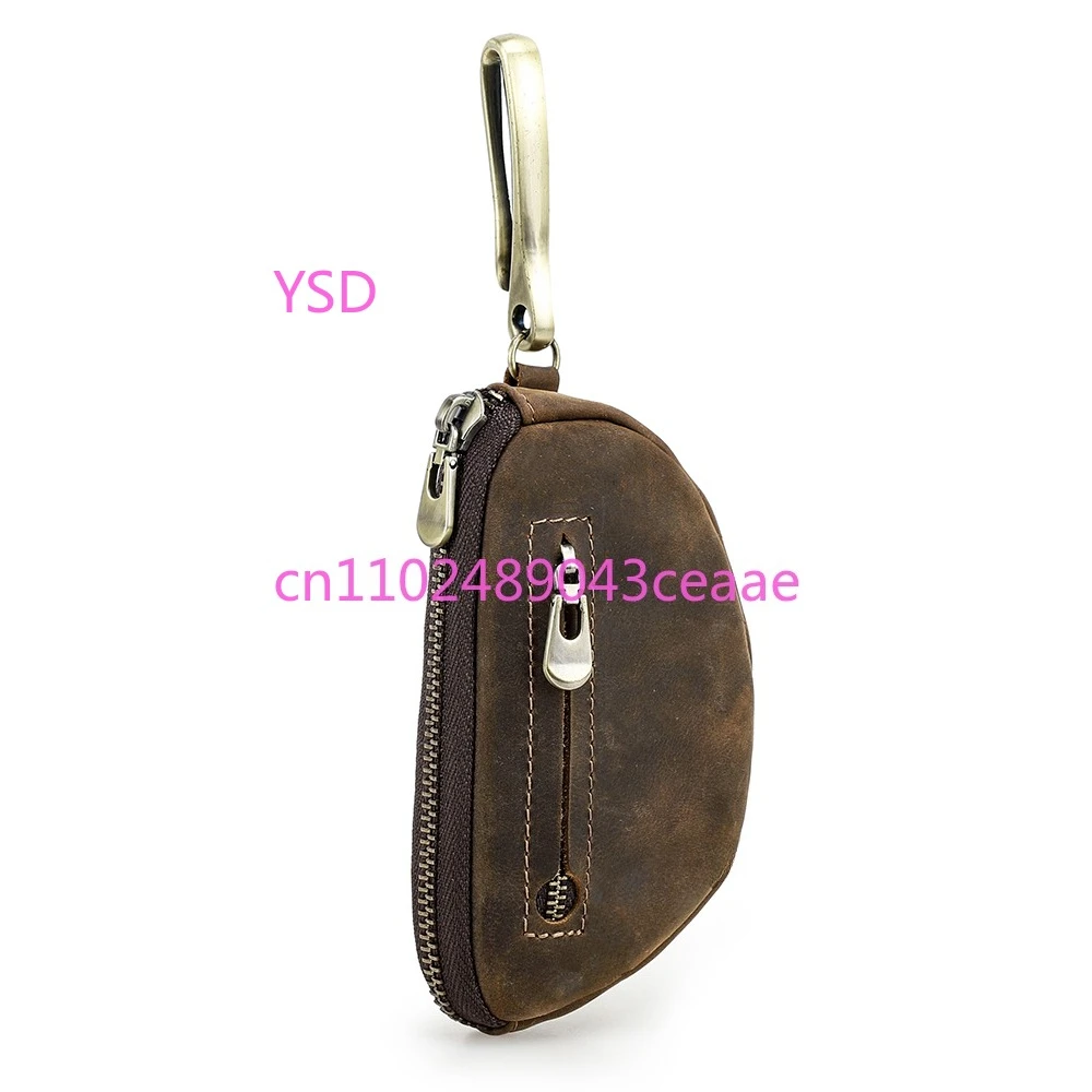 

Retro Genuine Leather Key Wallet with Anti-lost Airtag Case Men Key Holder Zipper Keys Case Male Man Housekeeper Keys Organizer