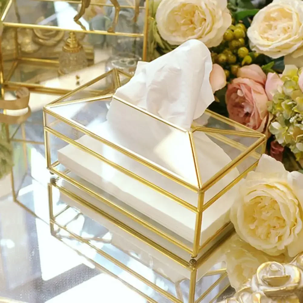 European Style Glass Tissue Box Holder Nordic Luxury Handkerchief Toilet Paper Holder Tissue Case Storage Box Living Room Decor