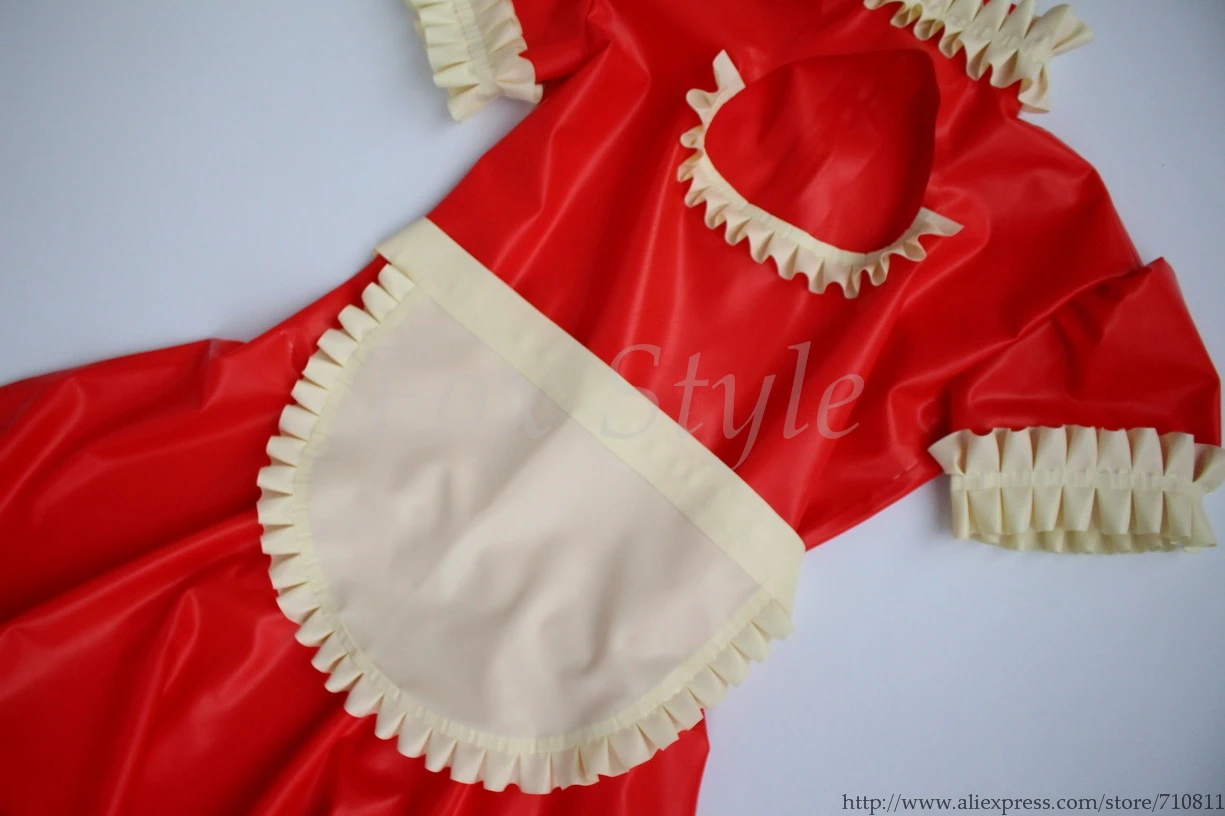 Lovely high neck natural rubber maid dress with back zipper for cosplay