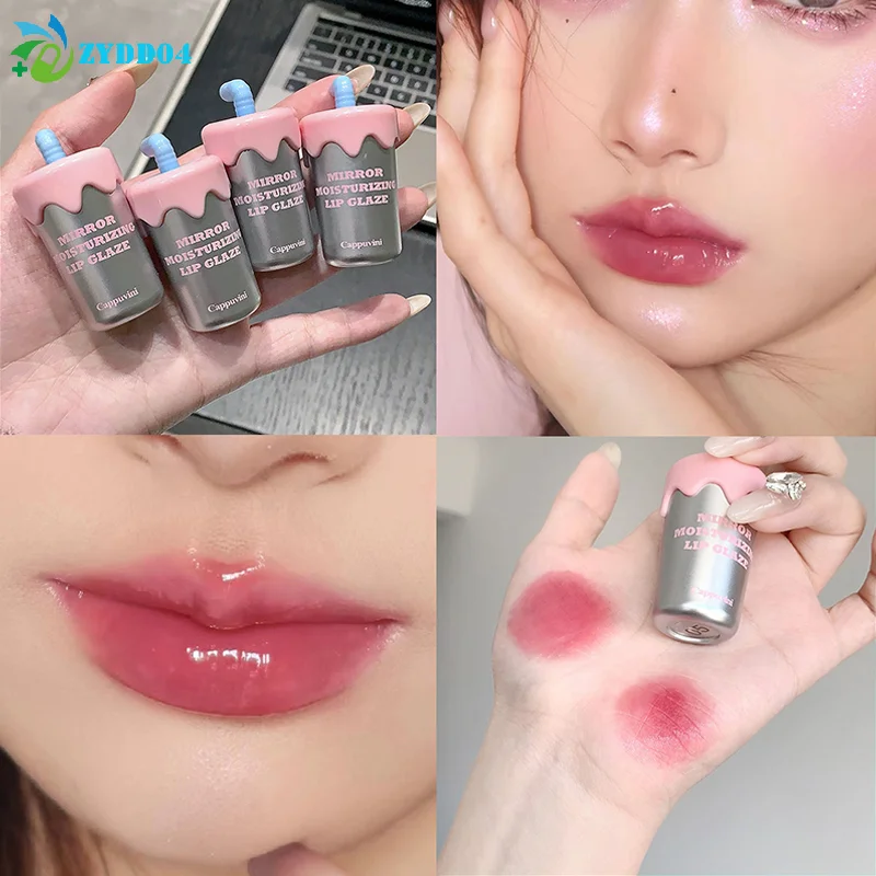 ● Cappuvini Mini Carino Forma di tazza di paglia Lucidalabbra Smalto labbra Labbra idratanti Rossetto trasparente Lucidalabbra a lunga durata Facile da colorare