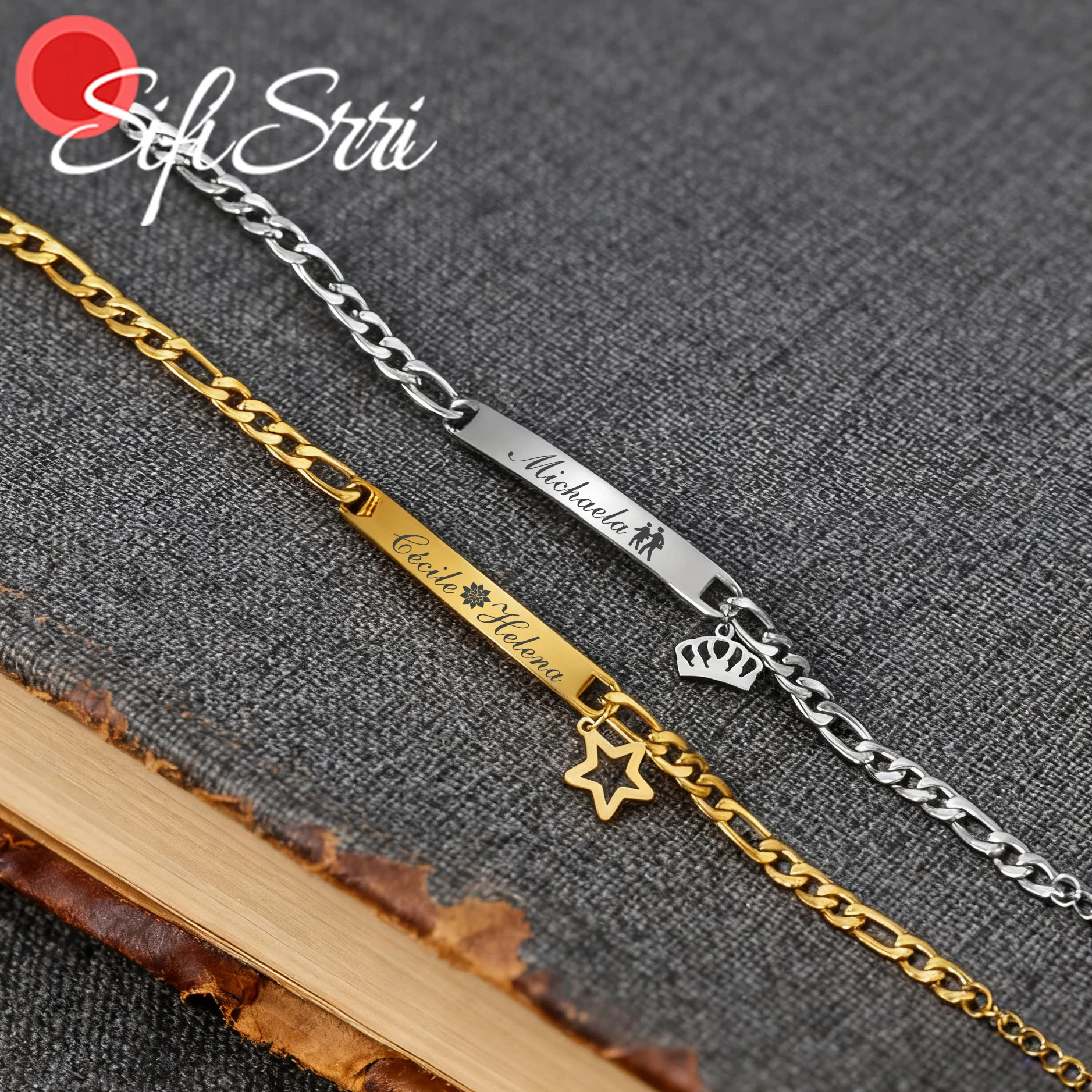 

Браслет Sifisrri с гравировкой имени для женщин, ювелирные изделия из нержавеющей стали, регулируемая цепочка Фигаро, индивидуальный рождественский подарок для мальчиков и девочек