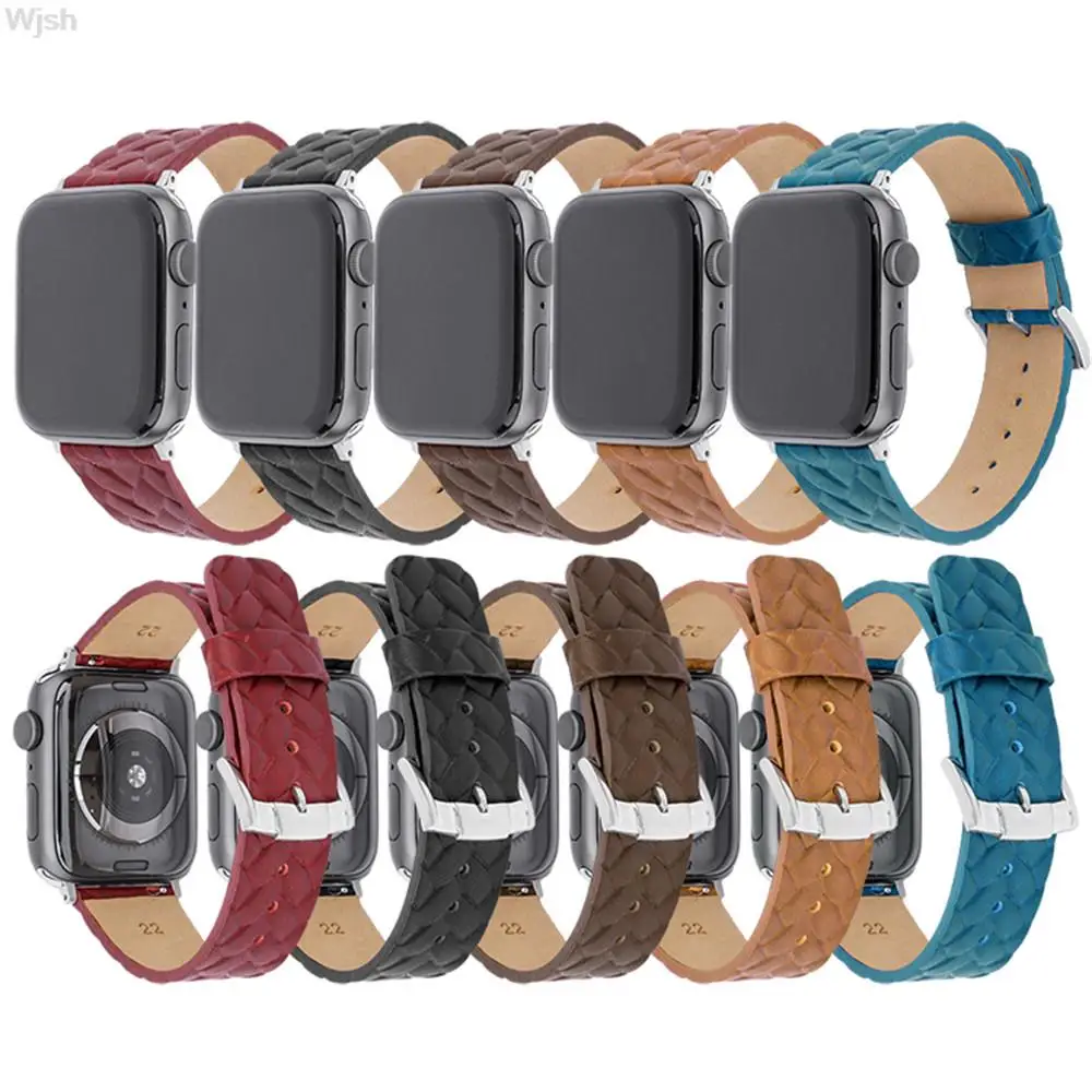 Genuine Leather Strap for Apple Watch 44mm 40mm 42mm 38mm Men Women Braided Wrist Band Bracelet for iWatch Series 6 SE 5 4 3 2 1