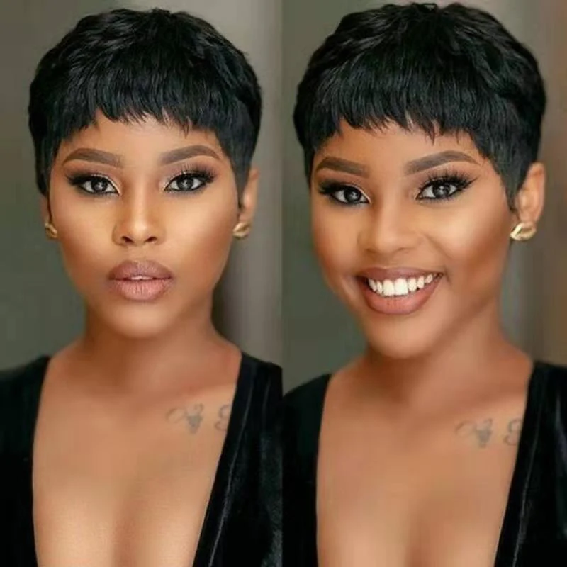 Peluca de pelo corto para mujer, estilo bob hasta las orejas, con flequillo lateral, para fiesta de noche, para mujeres africanas de piel negra