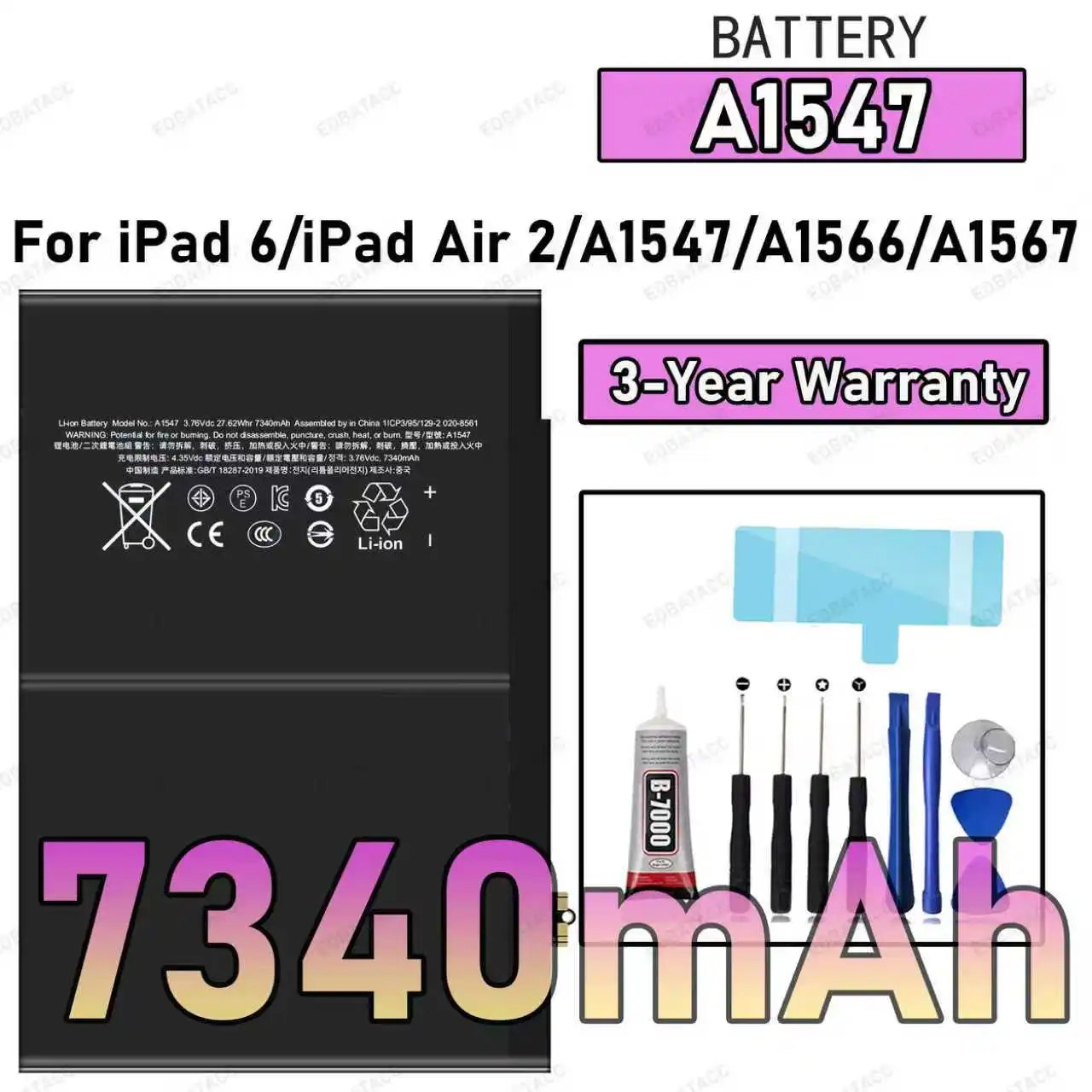 

100% New High Quality A1547 7340mAh Battery For ipad 6/ipad air 2/A1566/A1567 tablet Battery Bateria+Free Tools
