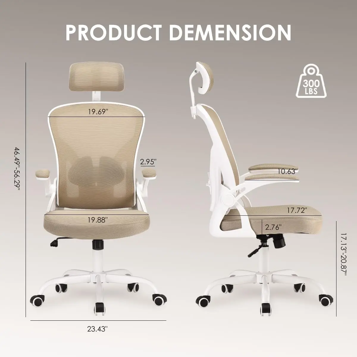 Ergonomic Office Chair, Home Office Desk Chair with Headrest, High Back Computer Chair with Flip-up Armrests and Adjustable