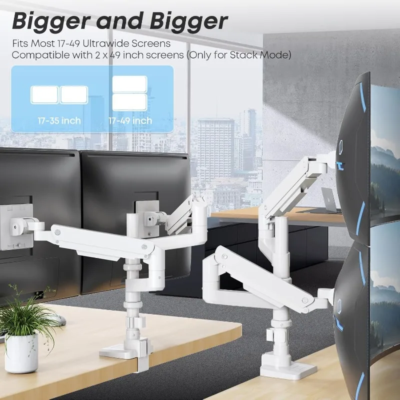 17-49”Premium Aluminum Heavy Duty Dual Monitor Arm for Ultrawide Screens up to 44lbs, Vertical Stacked Dual Monitor