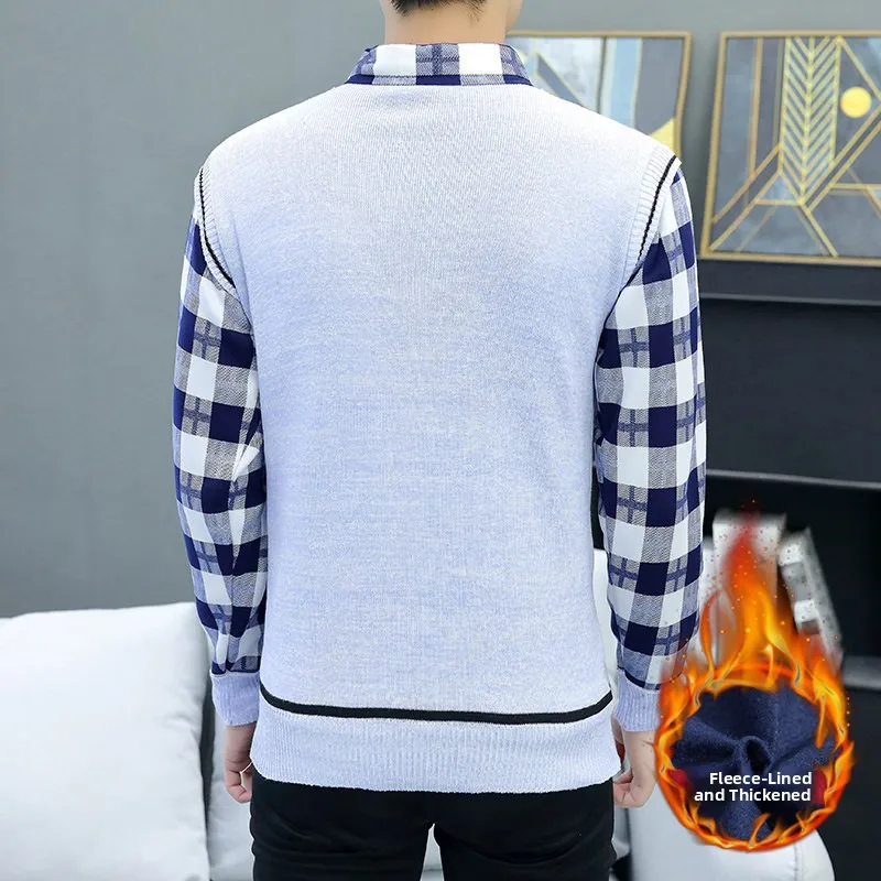 

Men's Knitted irt Collar Sweater Base Layer Top Autumn Winter Casual Waed Polyester Fiber Thiened Long Sve Sweatirt