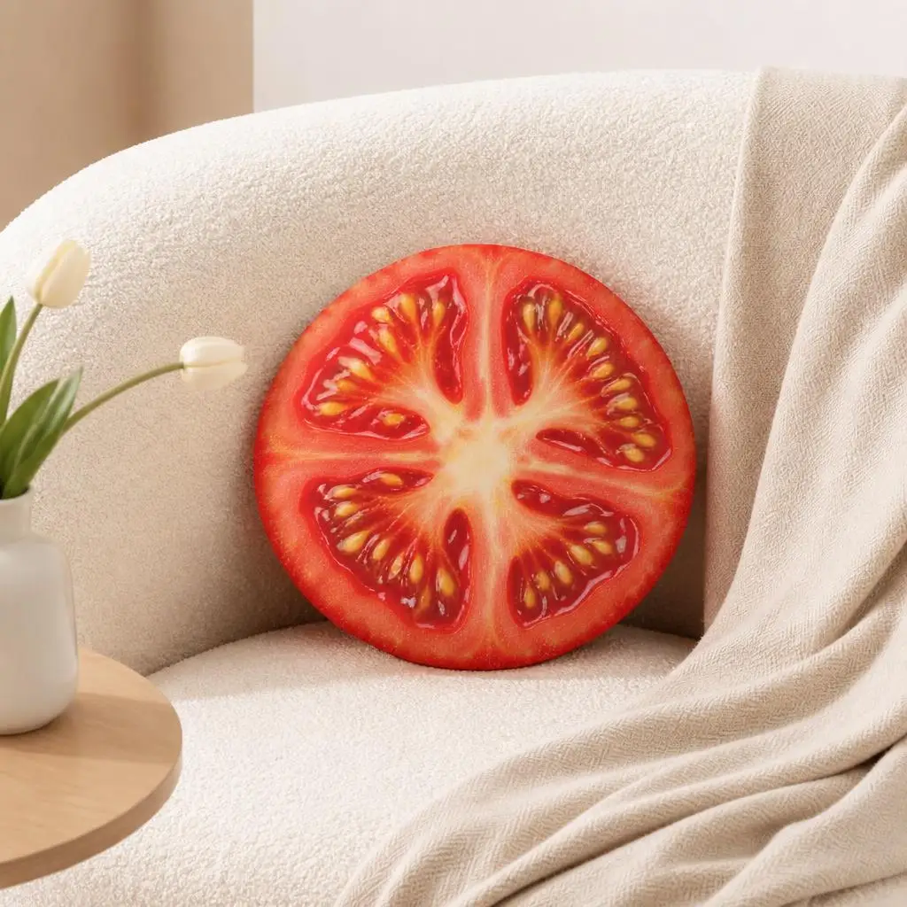Realistic Tomato Slice Pillow Plush Food Cushion Stuffed Throw Pillow Kitchen Decor for Gardeners Foodies Playful Home Gift