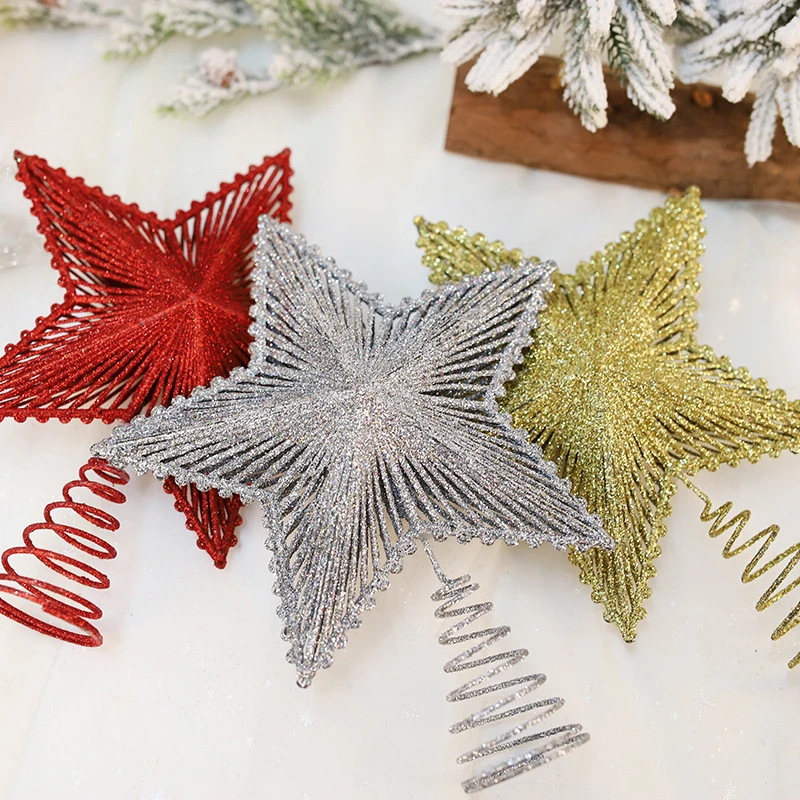 Glitter Christmas Tree Topper Iron Star Decor สําหรับตกแต่งบ้านเครื่องประดับคริสต์มาสปีใหม่ของขวัญ