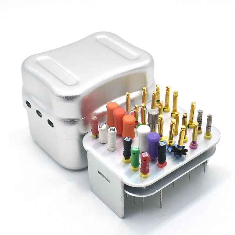 

F062 Dental Disinfection Metal Box 30 Points Endo Files Holder Autoclave Sterilizer Case Burs For Oral Care Tools Random Color