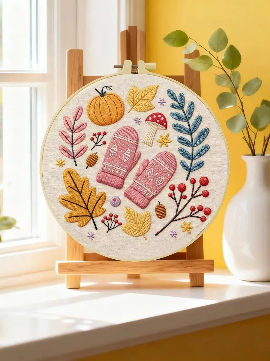 1 Stück 20X20CM/15X15CM 7,87/6,3 Zoll Herbst-Stickerei-Starter-Kit DIY-Kit DIY-Stickerei-Set Handarbeiten Malerei Nähen Kunst – Detail 6