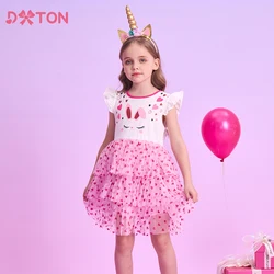 DXTON Sleeveless Kids Dresses Heart Full Printed Birthday Party Princess Dress For Girls Rabbit Cartoon Children Casual Clothing