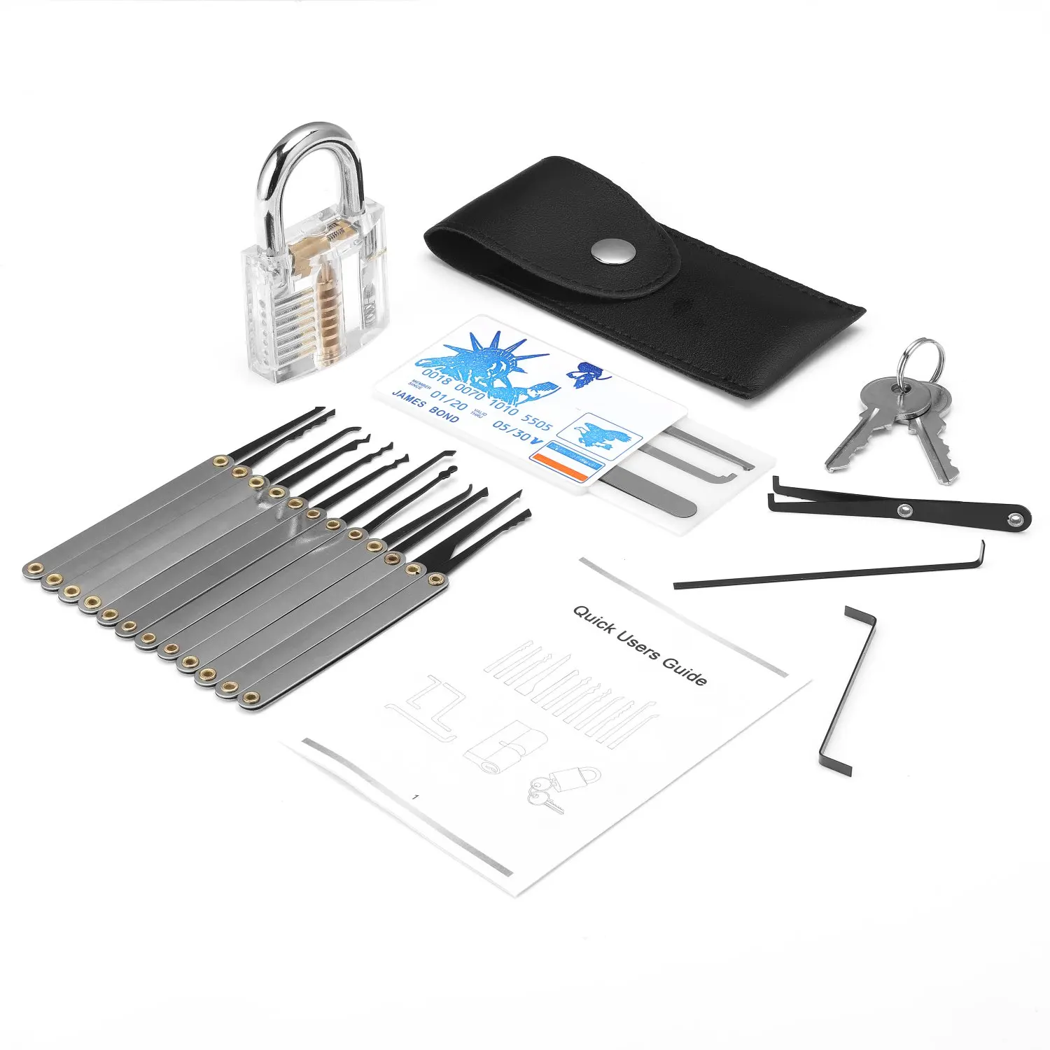 15 Pieces Locksmith Training Tools Kit Transparent Practice Lock Complete Compact DIY Learning Solution for Beginners