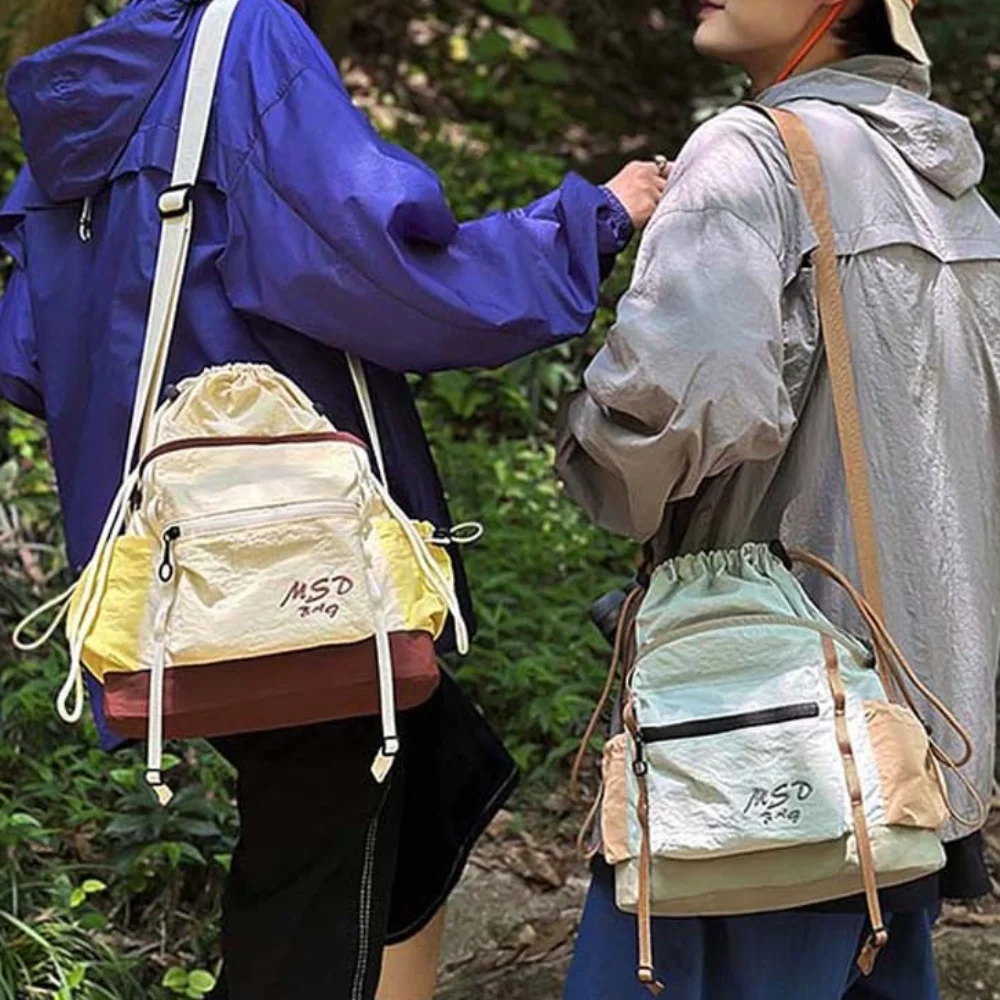 Portable Mountaineering Crossbody Bag Quick Drying Embroidery Outdoor Nylon Shoulder Pouch Adjustable Straps Large Capacity