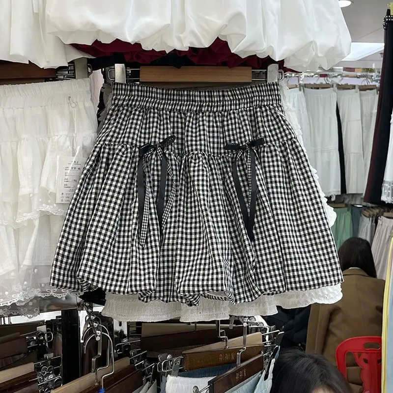 

Милая шикарная клетчатая мини-юбка с галстуком-бабочкой, лето 2022, облегающие юбки трапециевидной формы с высокой талией, модные универсальные юбки Y2k Юбка