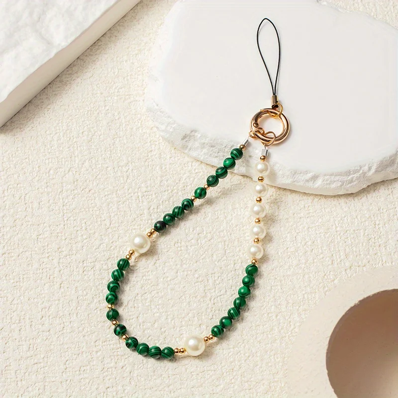 

Mobile Phone Lanyard Case Chain Green Pearl Short Phone Chain Women's Phone Accessories
