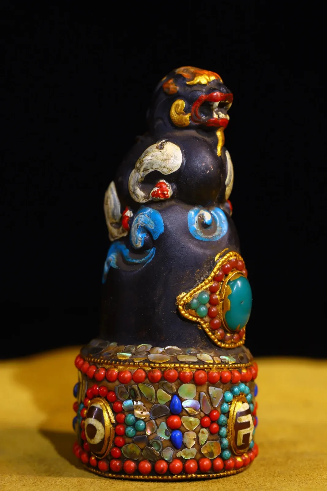 Meteorite Gem gZi Beads Shell Lion Statue Buddhist seal Amulet Worship Hall