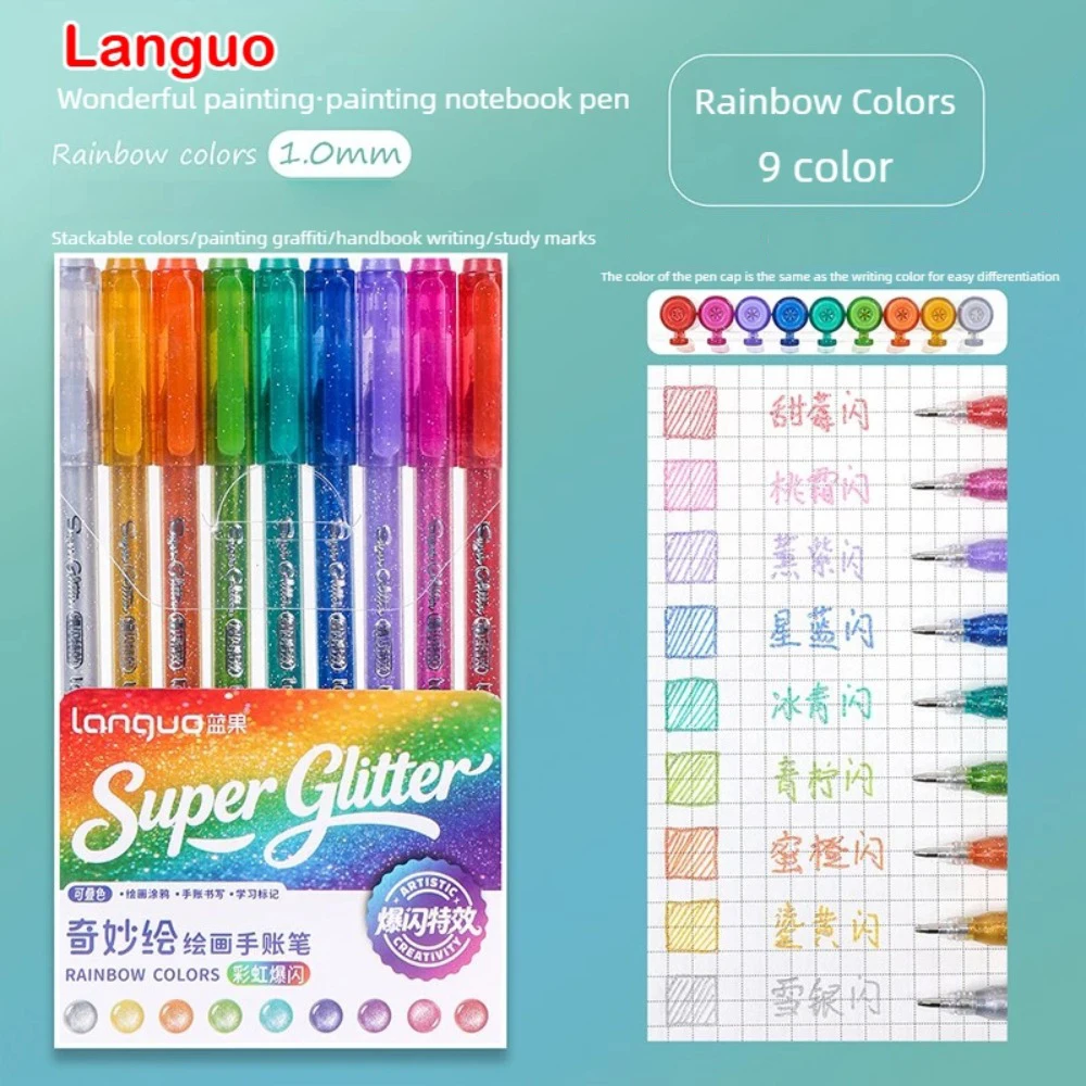 Languo Gel Pen Glitter Handboekpennen 9/18 Stuks 1.0mm Studenten Kunst DIY Doodling Tekenen Kunstmarkers Kantoor Kawaii Kunst Schrijfwaren