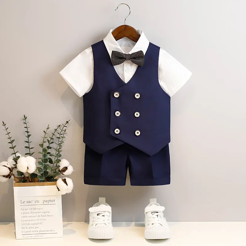 Children's Summer Vest Suits Kids Boys Vest Suit Flower Child Boy Wedding Suit 2 To 14 Y Toddler Formal Piano Performance Suits