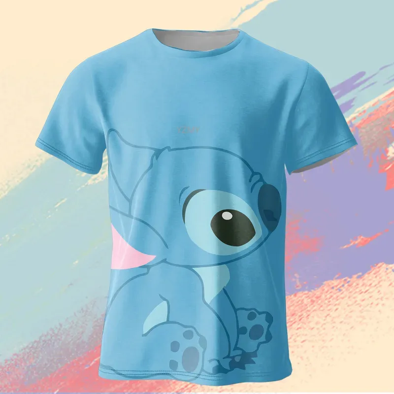 

2024 Disney Cute Stitch Casual T-shirts Children Short Sleeve Women Men Loose Tops Couple Design Summer Fashion Clothes