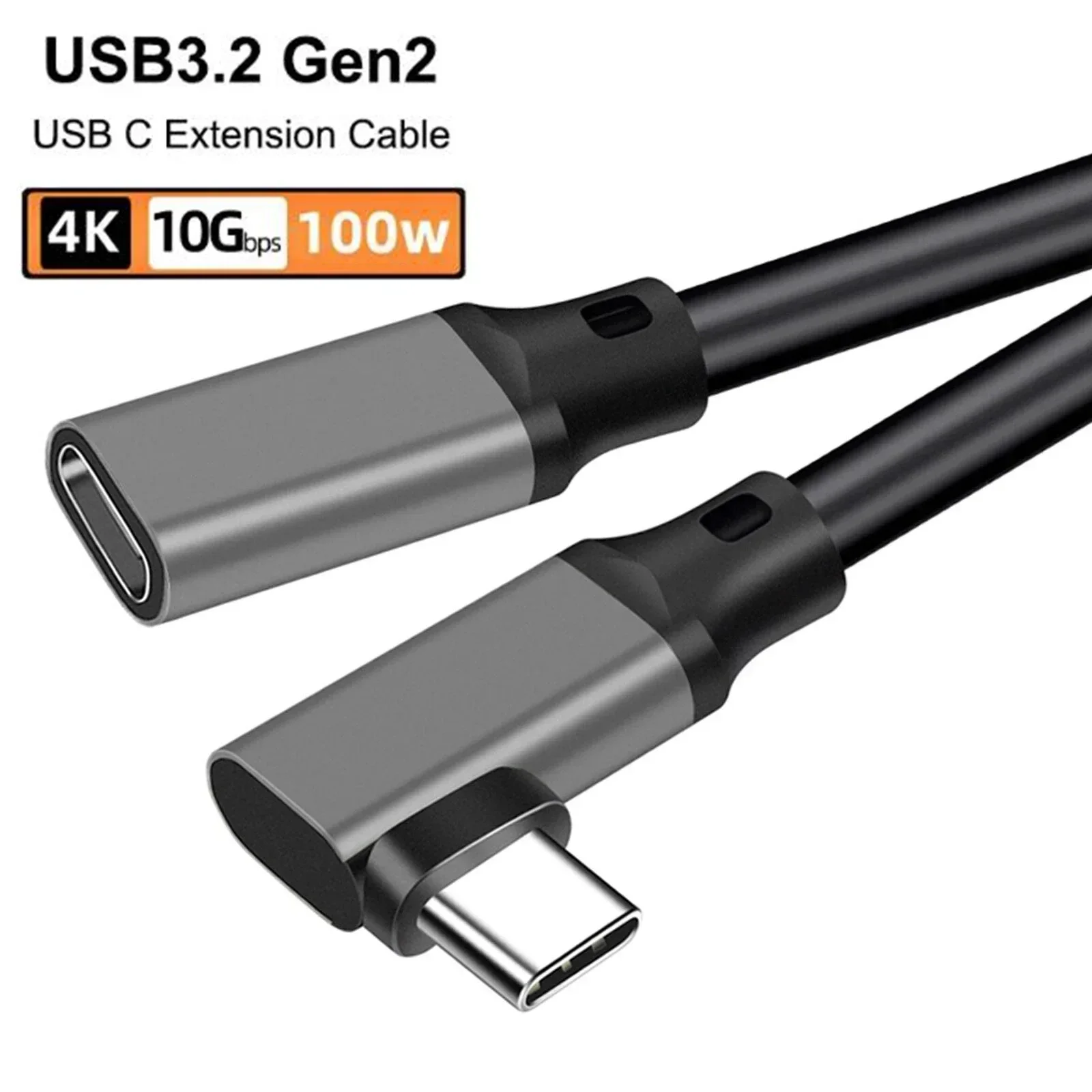 90 Degree Angle USB C Extension Cable Type C USB3.2 20Gbps 100W VR Male to Female Fast Charging Extender Cord for MacBook Realme