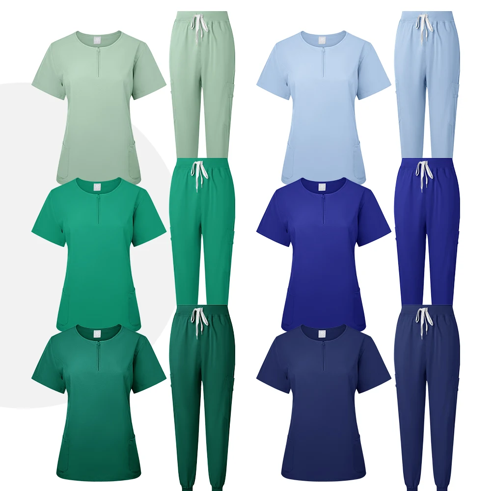 Uniformes quirúrgicos para mujer, conjunto de ropa de trabajo para enfermera médica, salón de belleza, Top clínico y pantalón, traje de túnica de