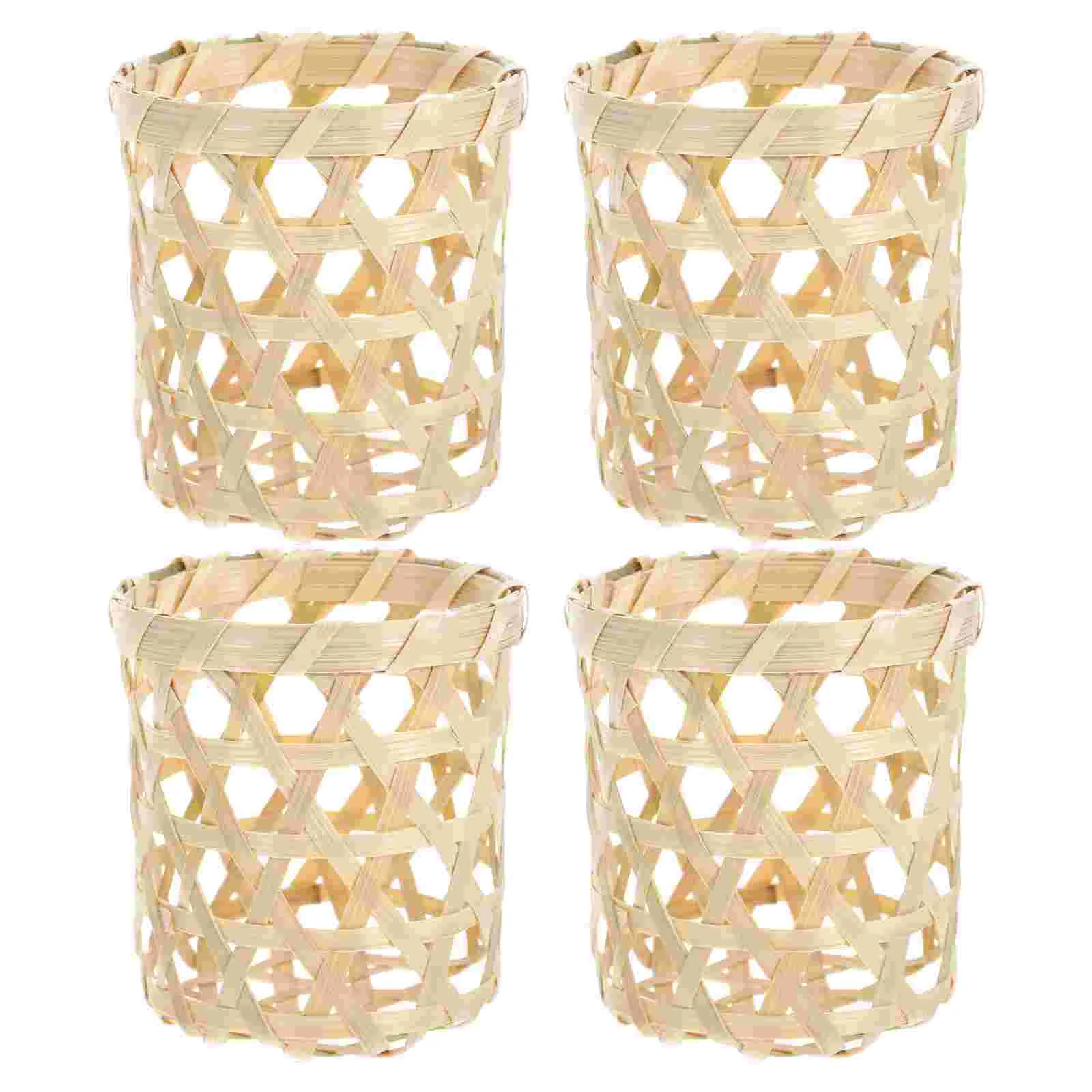 4 Pcs Bamboo Coaster Cup Sleeves Basket Glass Covers Heat Resistant Glassware Woven Holder Weaving Craft