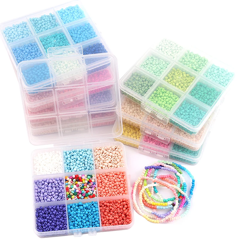 1 Box Bracelet Bead Accessories 3mm Glass Seed Beads Glass Beads Bulk Kit Jewelry Making DIY Craft Beading Mixed 9 Colors