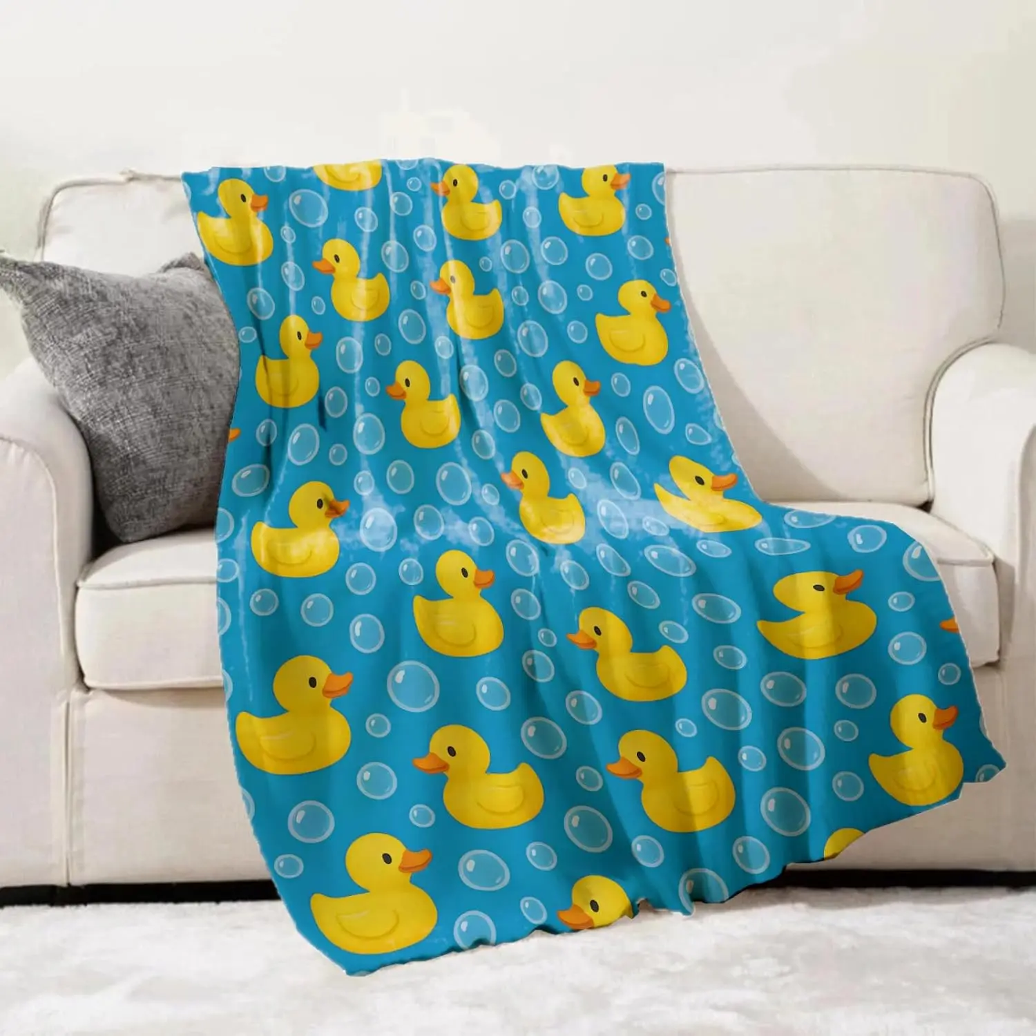 Rubber Duck Throw Blanket Gifts for Adults Kids, Cartoon Duck Blankets for Living Room Bedroom Decor, Fuzzy Warm Flannel Plush